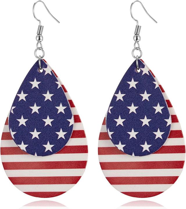 Product image of ROSTIVO American Flag Earrings for Women 4th of July Patriotic Earrings Cute Teardrop Faux Leather Dangle Earrings