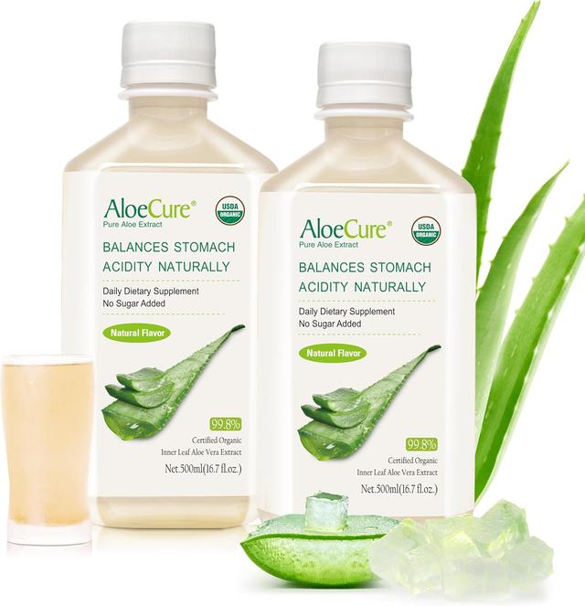 Product image of AloeCure USDA Organic Aloe Vera Juice Made Within 12 Hrs of Harvest - Pure Aloe Juice Natural Digestive Supplement to Support Digestion, Immune System and Balanced Stomach Acidity, 2 x 500ml Bottles