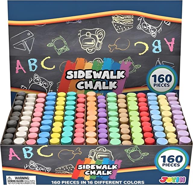 Product image of 160 PCS Sidewalk Chalks Set Non-Toxic Washable Jumbo Chalk for Outdoor Art Play, Painting on Chalkboard, Blackboard and Playground