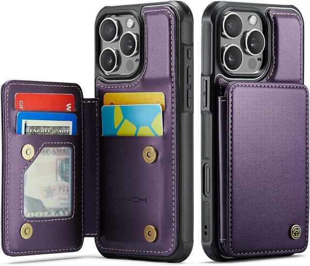 Product image of Vinich for iPhone 16 Pro Max 6.9" Wallet Case with Card Holder, RFID Blocking Credit Slots Kickstand Shockproof Phone Cover for Women Men, Purple