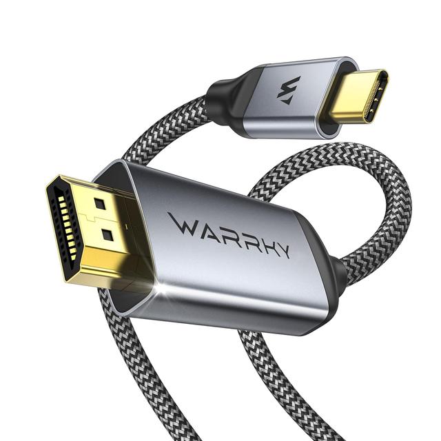 Product image of WARRKY USB C to HDMI Cable 4K 60Hz[Anti-Interference, Gold-Plated Plugs] Aluminum HDR Type-C to HDMI 2.0 Cord, Thunderbolt 3/4/5 Compatible for iPhone 15/16 Series, MacBook, iMac, iPad Pro, Galaxy-6ft