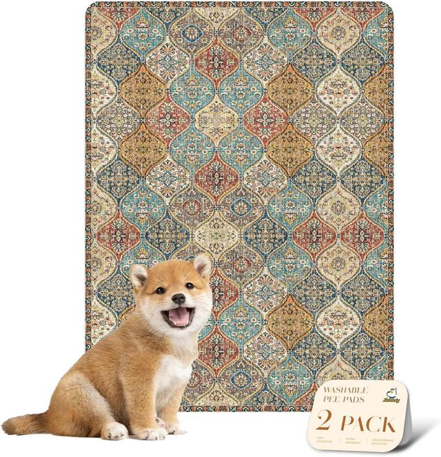 Product image of nunubaby Washable Pee Pads for Dogs, Stylish, Non-Slip and Leak-Proof Pee Mat. ultra-absorbent Reusable potty pad for Crates and Floors.(Cream/Multi, 18" x24" )