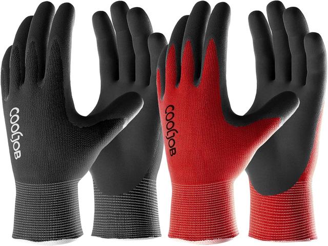 Product image of COOLJOB Gardening Gloves for Men, 2 Pairs Breathable Rubber Coated for Garden Weeding Landscaping, Outside Work for Lawn Yard, Men's Large Size, Black & Red