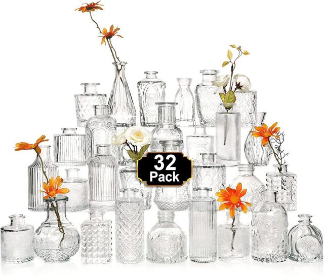 Product image of Arme Glass Bud Vase Set of 32 Pcs，Small Glass Vases for Flowers，Clear Bud Vases in Bulk，Vintage Vases for Centerpieces，Small Glass Bud Vase for Rustic Wedding Decorations，Home Table Flower Décor