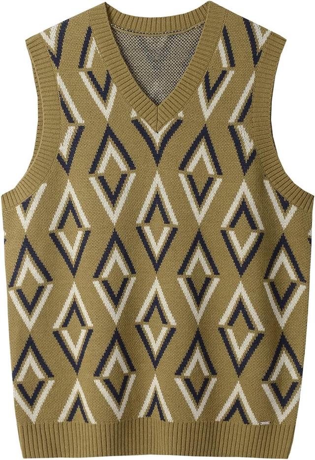 Product image of zhilifs Mens V-Neck Knitted Sweater Sleeveless Pullover Knitwear Vest Solid Plain Loose Fit All Match Sweater Tops