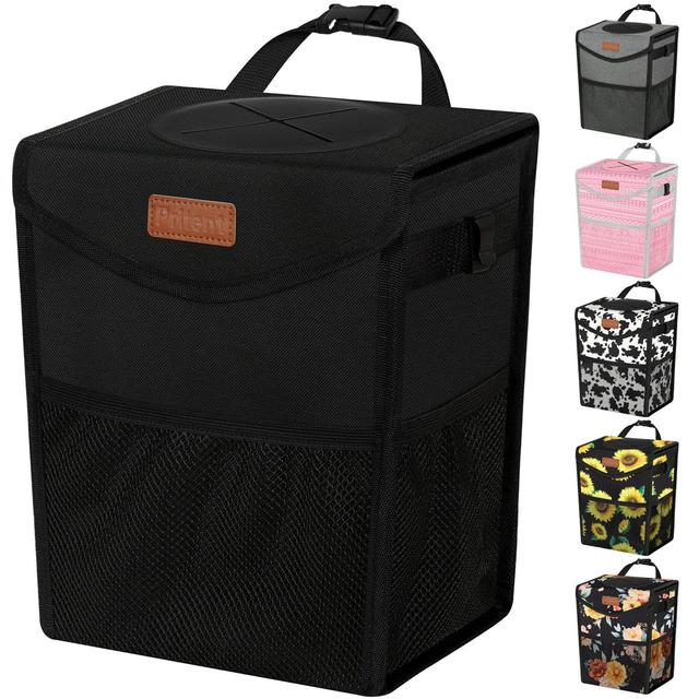 Product image of Car Trash Can with Lid, Cute Leakproof Car Trash Garbage Bag Hanging Vehicle Trash Bin Small Portable Automotive Garbage Cans Organizer for Back/Front Seat/Console(Trapezoid,Black)