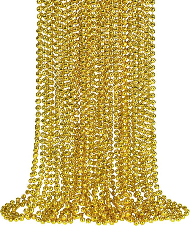 Product image of 24 PCS Gold Mardi Gras Beads, Gold Christmas Necklaces, Gold Bead Necklaces, 33'' 7 mm Metallic Gold Party Beads Necklaces Bulk for Mardi Gras, Christmas, New Year's Day, Carnival Party Favors