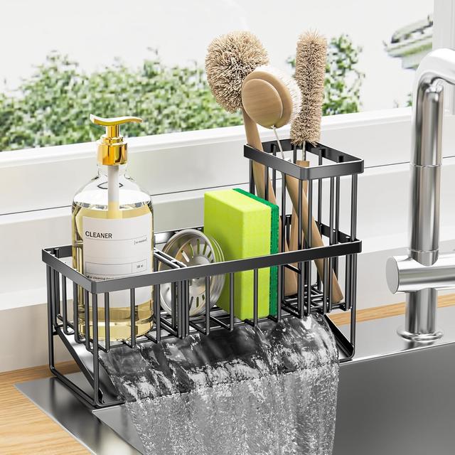 Product image of Cisily Kitchen Sink Caddy Organzier with High Brush Holder, Sponge Holder for Sink, 304 Rustproof Stainless, Kitchen Countertop Soap Dispenser Organizer, Kitchen Decor and Accessories