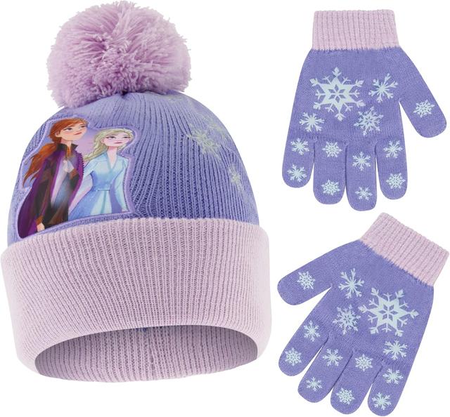 Product image of Disney Girls' Frozen Winter Hat and Kids Gloves Set, Elsa and Anna Beanie for Ages 4-7