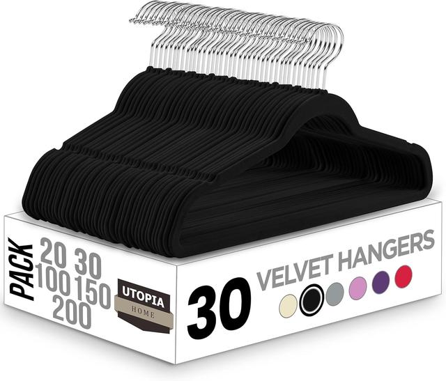 Product image of Utopia Home Velvet Hangers 30 Pack - Non-Slip Clothes Hanger with 360 Degree Rotatable Hook - for Pants, Coats, Shirts & More (Black)