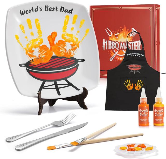 Product image of Funny Gifts for Dad Fathers Day- DIY World’s Best Dad Gift Grilling Plate with Handprint (11 inch), Cool Dads Gift from Daughter Son Wife Kids - Dad Gifts for Fathers Day Papa New Daddy