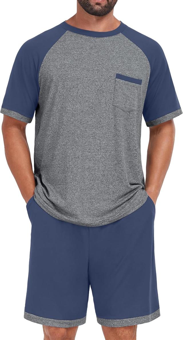 Product image of Mens Pajamas Set Lightweight Nightwear Summer Pjs Sleepwear Soft Comfy Short Sleeve Loungewear With Pocket