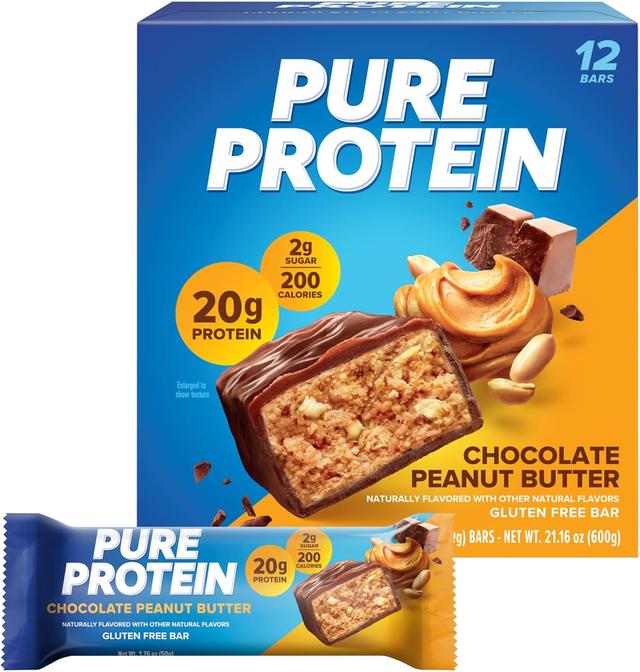 Product image of Pure Protein Bars, High Protein, Nutritious Snacks to Support Energy, Low Sugar, Gluten Free, Chocolate Peanut Butter, 1.76oz, 12 Count (Packaging May Vary)