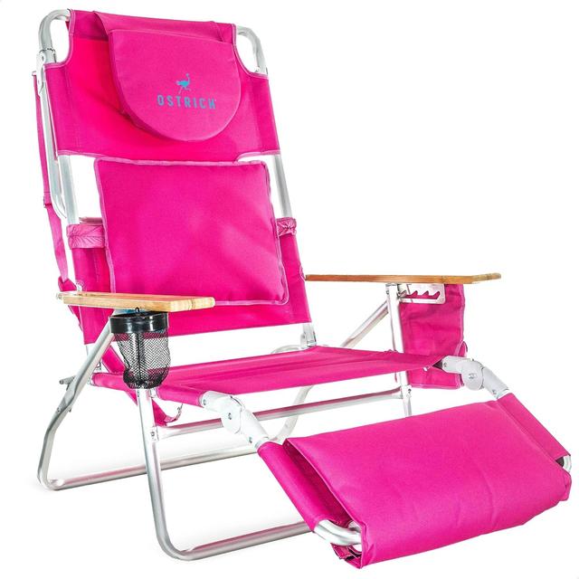 Product image of Ostrich Reclining Lounge Chair, Deluxe 3 in 1 Folding Outdoor Beach Lounger, Pink - Compact and Portable Recliner for Pool Tanning, Lawn, Patio, and Yard