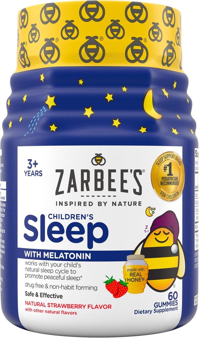 Product image of Zarbee's Children's Sleep Gummies with Melatonin, Non-Habit Forming Children's Sleep Gummies Work with Natural Sleep Cycles to Promote Peaceful Sleep, Drug-Free, Natural Strawberry, 60 ct