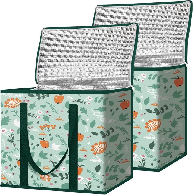 Product image of BALEINE 2Pk Insulated Reusable Grocery Bags, Collapsible Cooler Bag for Groceries, Heavy Duty Large Insulated Bag (16''x9''x13'', Spring Stroll)