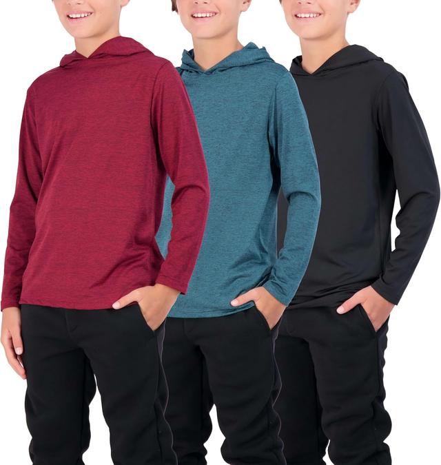 Product image of 3 Pack: Dry-Fit Youth Boys Teen Active Long Sleeve Hoodie Sweatshirts - Hooded Pullover Shirts