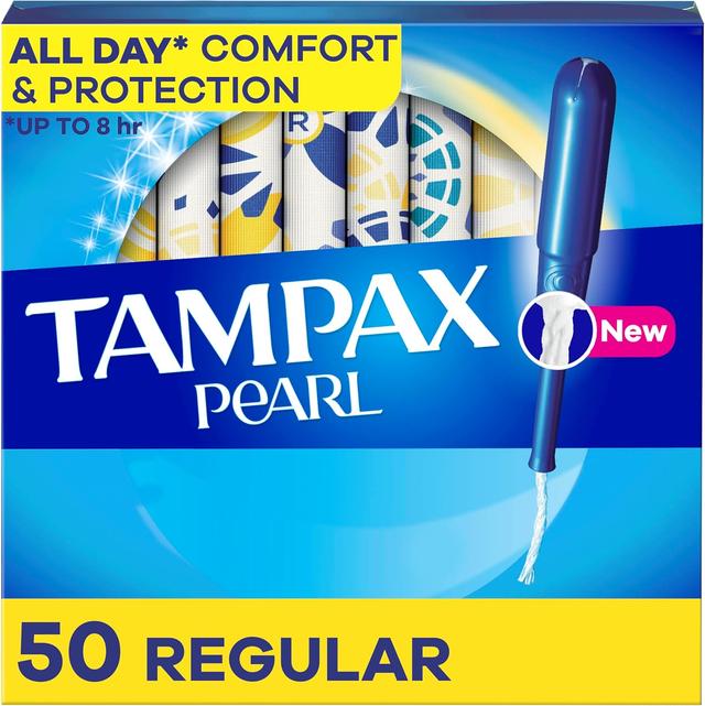 Product image of Tampax Pearl Tampons Regular Absorbency, With Leakguard Braid, Unscented, 50 Count (Packaging May Vary)
