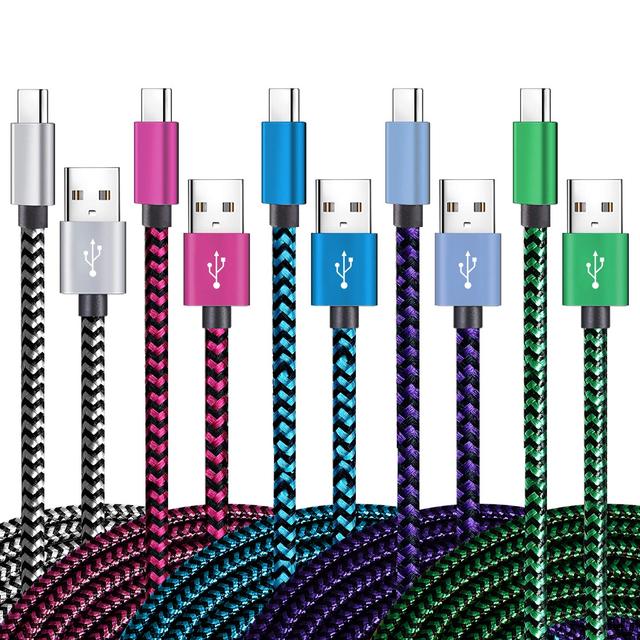 Product image of Teeind USB Type C Cable Fast Charging, Tpc001 5 Pack(6Ft 3A) Braided C Charger Cables Compatible with Samsung S10e/note 9/s10/s9/s8 Plus/A80/A50/A20