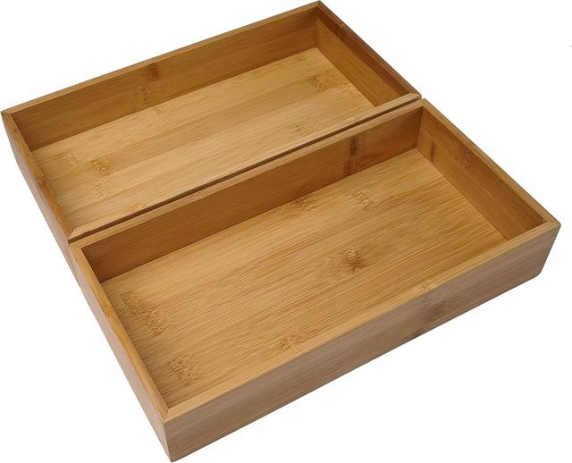 Product image of Cabinet Drawer Organizer and Storage Tray Box Dividers Set Made of Bamboo Wood, Multipurpose Holder for Craft, Sewing, Office, Bathroom, Kitchen (2, 5.9x11.8x2.2 inch)