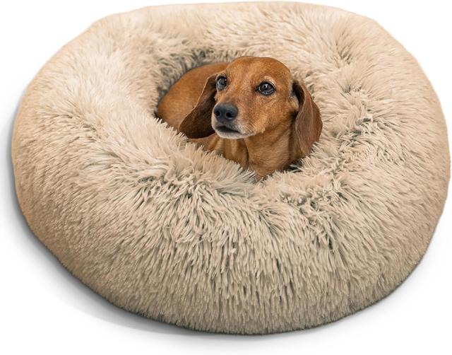 Product image of Best Friends by Sheri Original Calming Donut Dog and Cat Bed, Shag Faux Fur, Taupe, Small (23x23) - Helps Provide Anxiety Relief for Pets