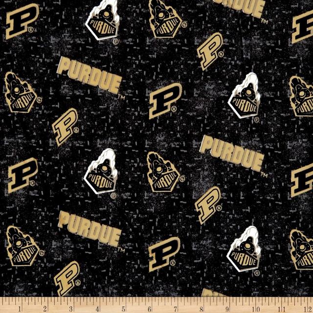 Product image of Sykel Enterprises NCAA Purdue University Flannel Distressed Logo Grey Fabric by the Yard