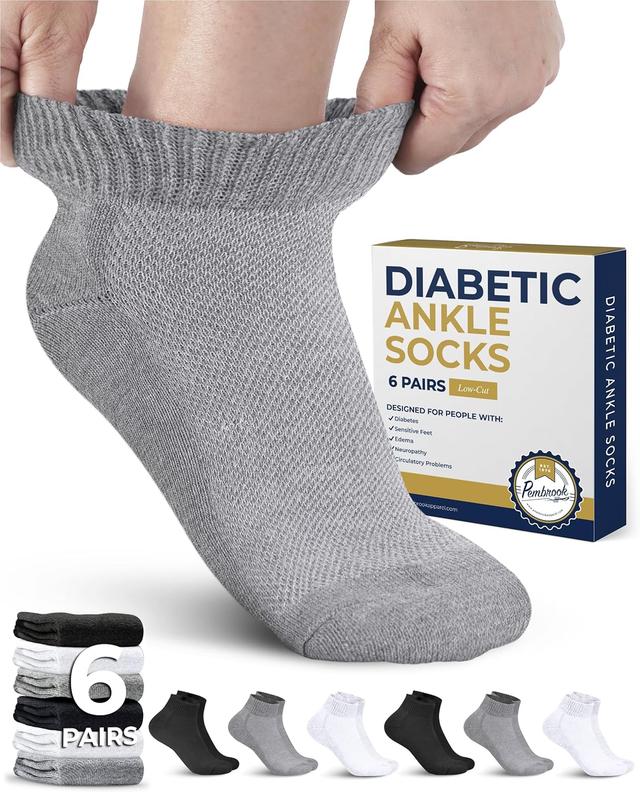 Product image of Pembrook Diabetic Ankle Socks for Men and Women - 6 Pairs Low Cut Seamless | Diabetic Socks for Men