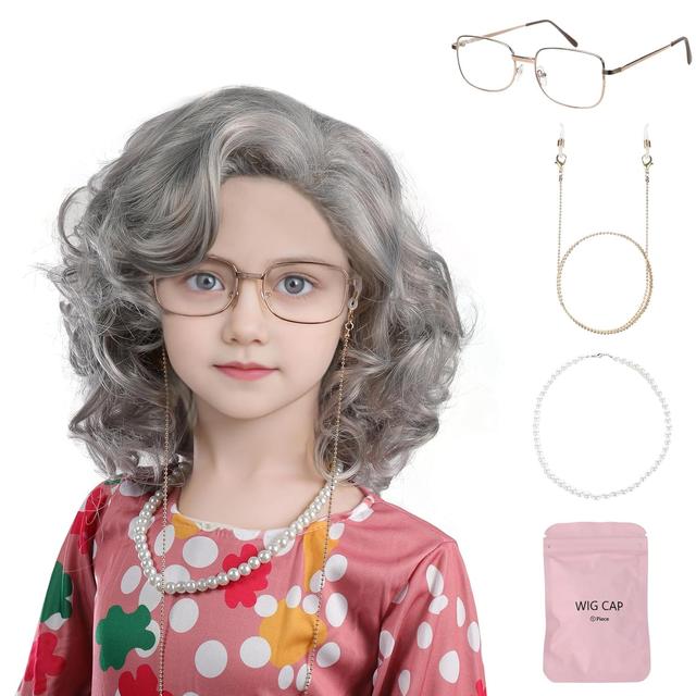 Product image of Old Lady Wig For Kids Grandma Wig For Kids 100 Days Of School Costume For Girls