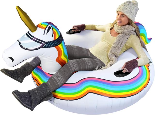 Product image of GoFloats Winter Snow Tubes - Choose from Unicorn, Disney's Frozen, Ice Dragon, Polar Bear, Penguin, Flamingo - Inflatable Sled for Kids and Adults
