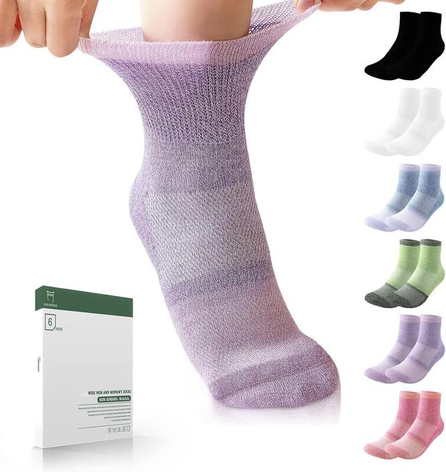Product image of Bulinlulu Bamboo Viscose Diabetic Socks for Women&Men,6 Pairs Non Binding Diabetic Ankle Socks,Wide Socks Size 6-9 9-11