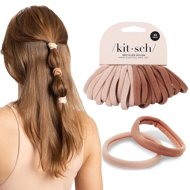 Product image of Kitsch Hair Ties No Damage - Strong, Stretchy Hair Bands | Soft Nylon Ponytail Holders, Snag-Free Rubber Bands, Perfect for Updos & Braids - Blush, 20pcs