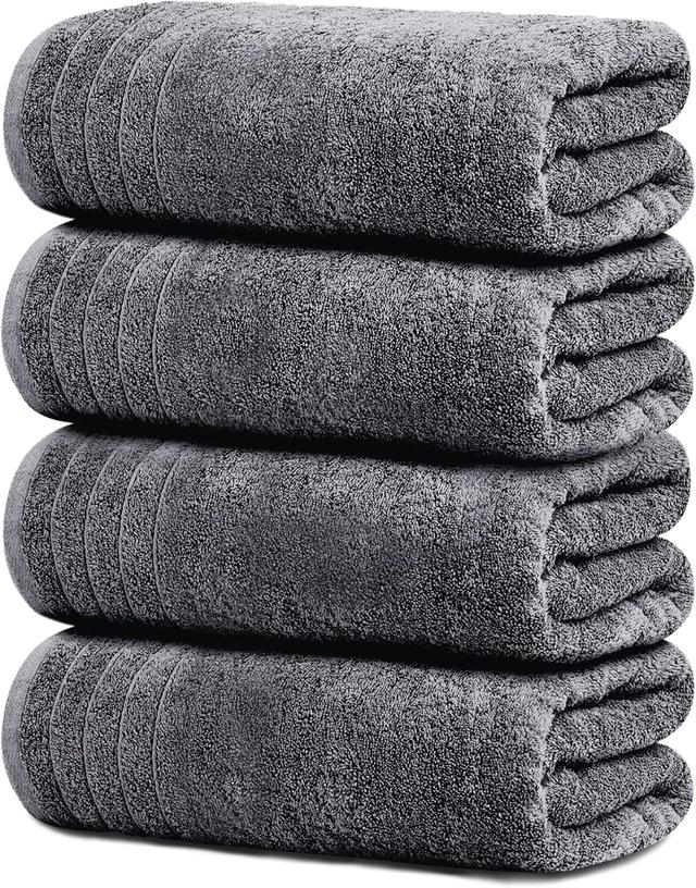 Product image of Tens Towels Pack of 4 Extra Large Bath Towels 30 x 60 Inches, 100% Cotton, Larger & Lighter Weight, Quicker to Dry, Super Soft and Absorbent, Perfect for Bathroom, Dark Grey