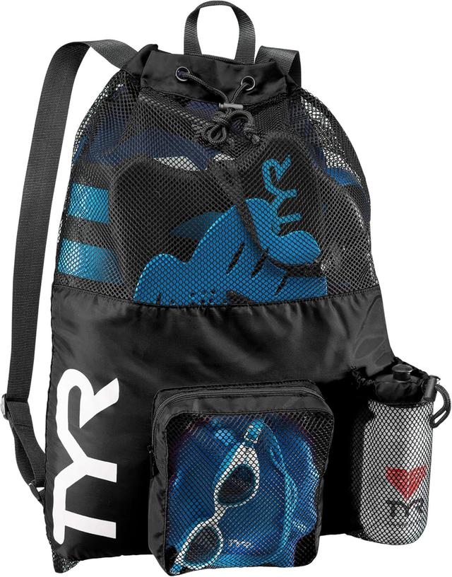 Product image of TYR Big Mesh Mummy Backpack for Swim, Gym and Workout Gear, Black, 40-Liter Capacity
