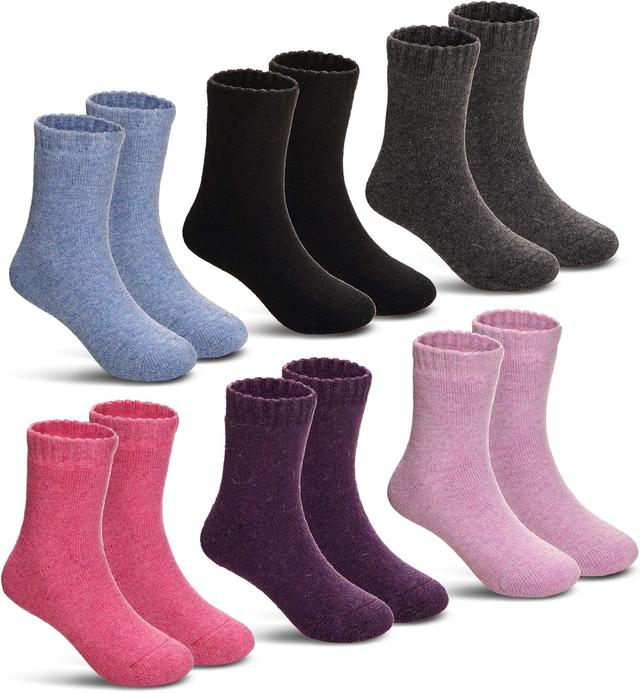 Product image of DoSmart Children's Winter Warm Wool Solid Color Socks Kids Boy Girls Hiking Thermal Boot Crew Socks 6 Pairs