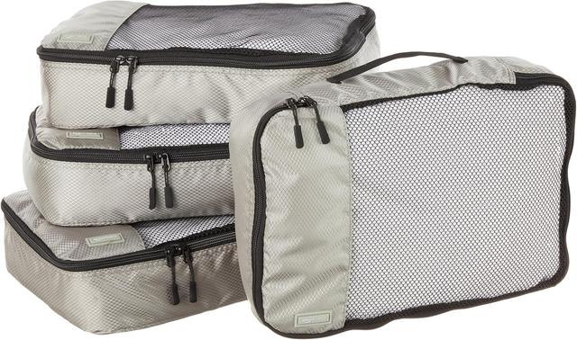 Product image of Amazon Basics 4 Piece Packing Cubes with Double Zipper and Mesh Top, Travel Organizer Set, Medium, Gray