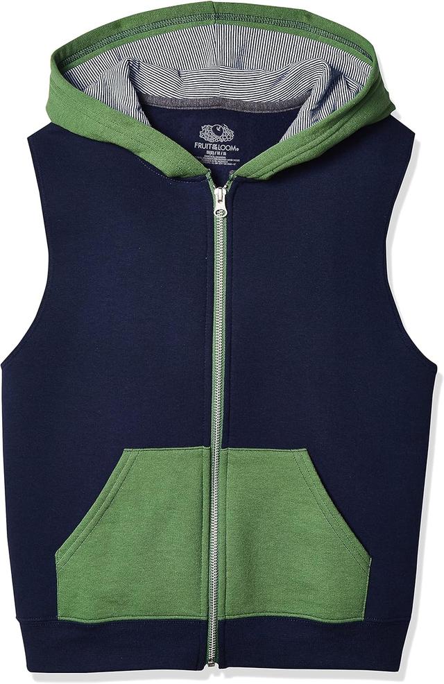 Product image of Fruit of the Loom Boys' Fleece Full Zip Sleeveless Vest, GHOST NAVY/GAMETIME GREEN/CHARCOAL HEATHER, Medium