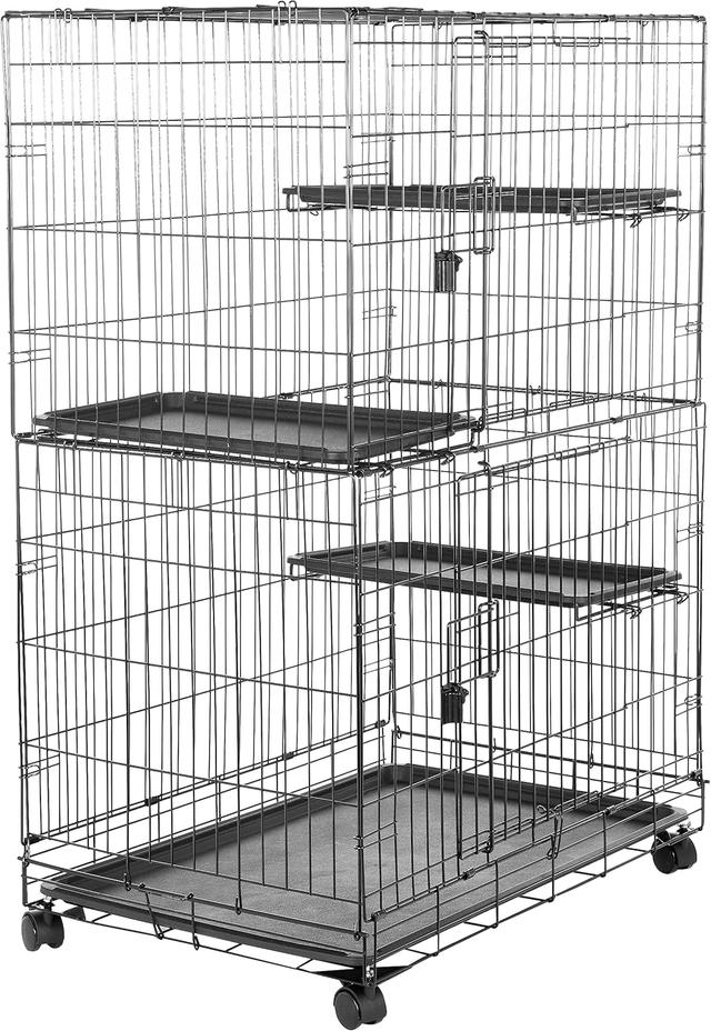 Product image of Amazon Basics Large 3-Tier Cat Durable,Pliable Cage Playpen Box Crate Kennel - 35.8"L x 22.4"W x 50.6"H, Black
