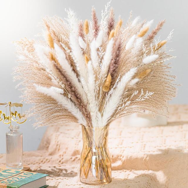Product image of Natural Pampas Grass 8kind Grass Mix Bouquet | Dried Pampas Bouquet for Wedding Boho Flowers Home Table Decor Desk Decor, Rustic Farmhouse Decor (93PCS)