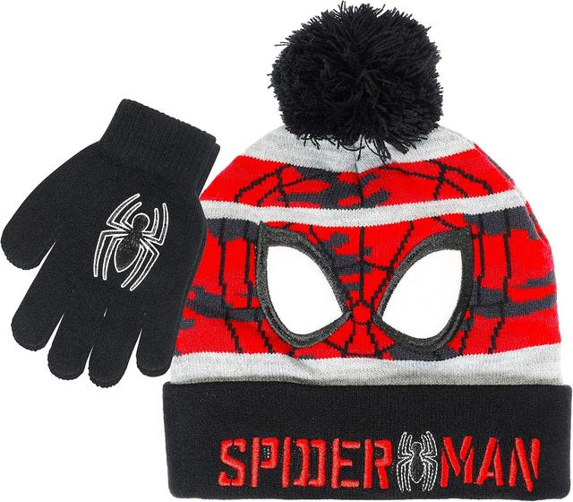 Product image of Marvel Spider-Man Kid’s Winter Hat and Snow Gloves for Boys and Toddlers, 2 Pc. Set, Pom-Pom Beanie with Warm Mittens