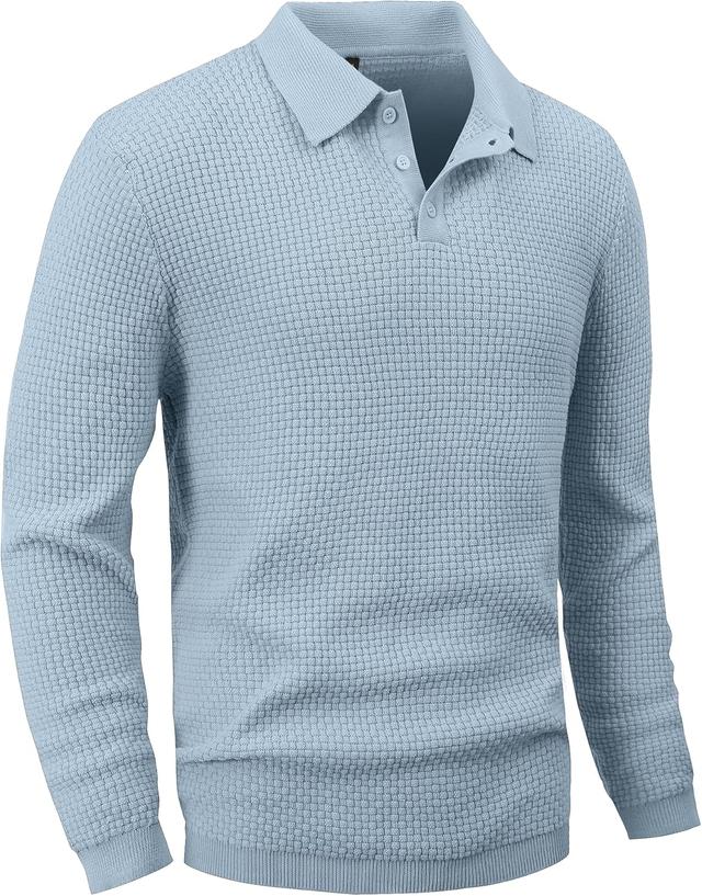 Product image of Zaitun Mens Knit Polo Sweater Long Sleeve Lightweight Collared Pullover Casual Sweaters Khaki