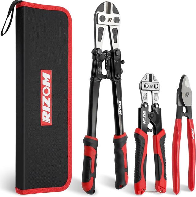 Product image of RIZOM 3-Piece Bolt Cutter Pliers Set, 14" Heavy Duty Bolt Cutter, 8" Mini Bolt Cutter, 8" Wire Cable Cutter with Carrying Bag, Cr-V Blade for Cutting Locks, Steel Wire, Barbed Wire, Chains