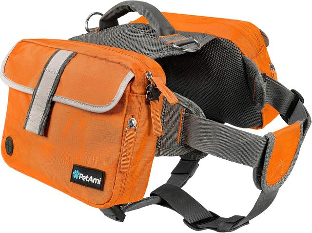 Product image of PetAmi Dog Backpack for Medium Large Dogs, Dog Saddle Bag for Dogs to Wear, Harness Saddlebag with Reflective Safety Side Pockets for Hiking, Camping, Vest Dog Pack for Travel (Orange, Large)