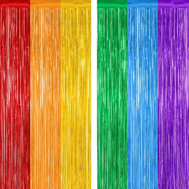 Product image of 2 Pack Rainbow Backdrop Curtains, 3.28 FT x 7.05 FT Colofull Party Decorations, Metallic Tinsel Backdrop Fringe Curtains Party Streamer, Rainbow Party Supplies for Wedding Birthday Party Engagement