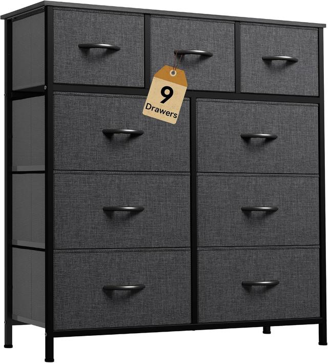 Product image of DWVO 9 Drawers Dresser for Bedroom, Fabric Storage Tower for Living Room, Entryway - Sturdy Steel Frame, Wooden Top & Easy Pull Fabric Bins
