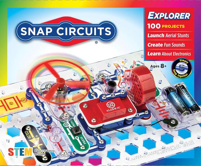 Product image of Snap Circuits Jr. SC-100 Electronics Exploration Kit, Over 100 Projects, Full Color Project Manual, 28 Parts, STEM Educational Toy for Kids 8 +