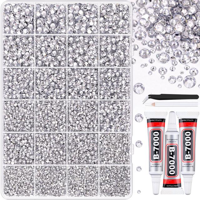 Product image of 25000Pcs Resin Rhinestones with Tweezers for Crafting, Silver Clear Flatback Gems, Bedazzling Crystal with 3Pcs 10ml B7000 Jewelry Glue for DIY Crafts Clothing Tumblers Shoes Fabric Nail Art