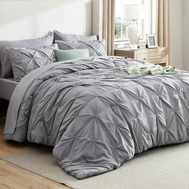 Product image of Bedsure Queen Comforter Set Grey - Bed in a Bag Queen Size 7 Pieces, GentleSoft™ Pintuck Bed Set Gift for Family, Pinch Pleat Grey Comforter with Sheets, Pillowcases & Shams