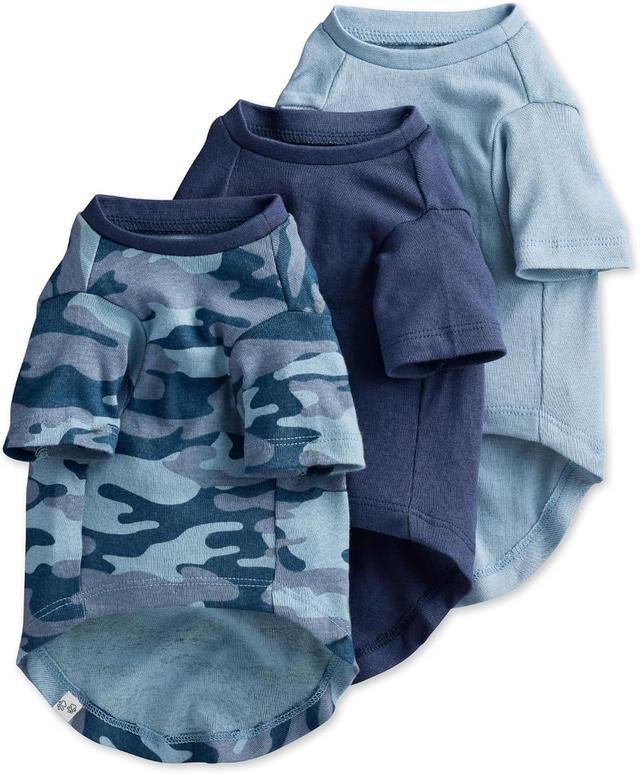 Product image of Multipack 100% Organic Cotton Dog Short Sleeve T-Shirt Pet Tees for All Breeds, Camo-Navy, Small