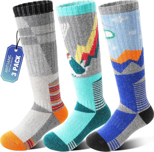 Product image of ANTSANG 3 Pairs Kids Merino Wool Ski Socks Boys Girls Thermal Thick Warm Winter Cozy Socks for Skiing Snowboarding