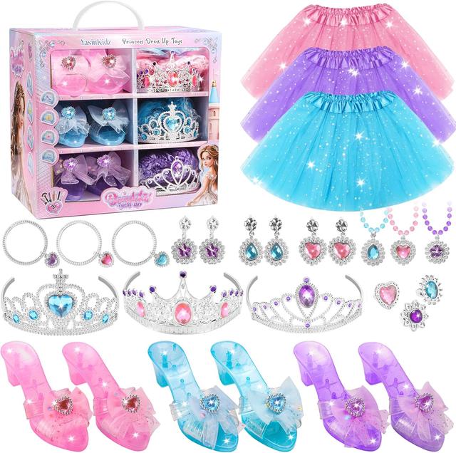 Product image of Princess Dress Up Toys & Washable Kids Makeup, Jewelry Boutique Kit, 3 Color Skirts, Shoes, Crowns, Girls Toys for 3 4 5 6 Year Old